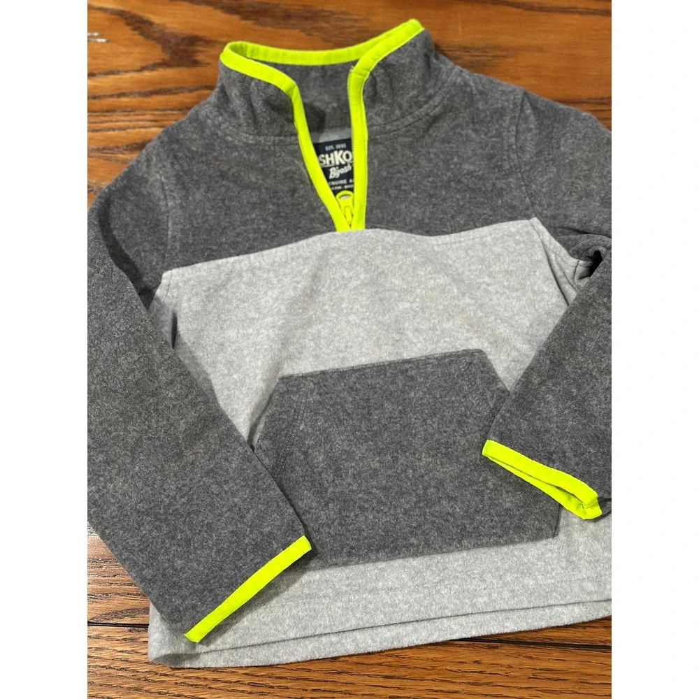 OshKosh Bgosh Boys 3T Grey Neon Yellow Fleece Quarter Zip Pullover Colorblock